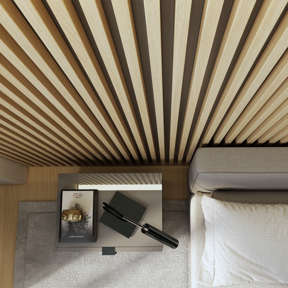 Drewnian lamela w sypialnianym wnętrzu