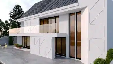 Budynek jednorodzinny - elewacja etics z użyciem listwy ozdobnej
